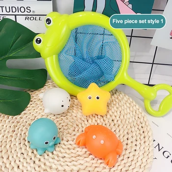 Bath Toy For Babies Induction Luminous Frogs Animal Floating Light Net Fishing Water Bathing Swimming Kit Classic Toys For Child 1