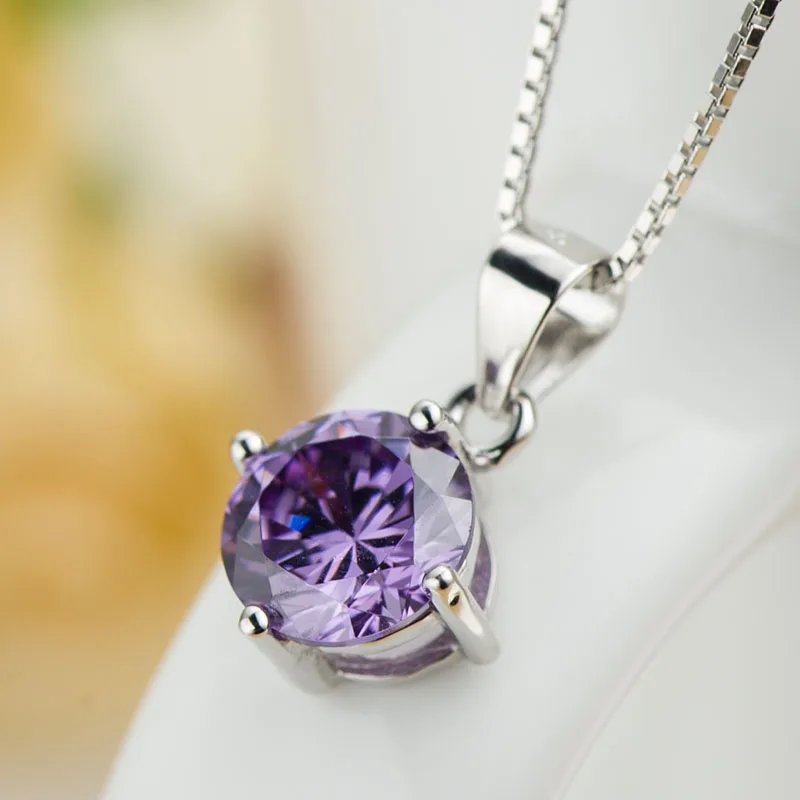 Sterling Silver Clavicle Necklace Pendant Zircon Diamond 4 Prongs Pendant Jewelry for Women 18K Gold Plated
