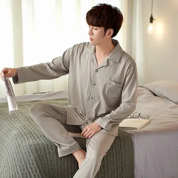 

Dormir Tops Pajamas Men's Spring and Autumn Long-sleeved Modal Cotton Silk Home Wear Thin Large Size Ensemble Homme Sommeil Tops