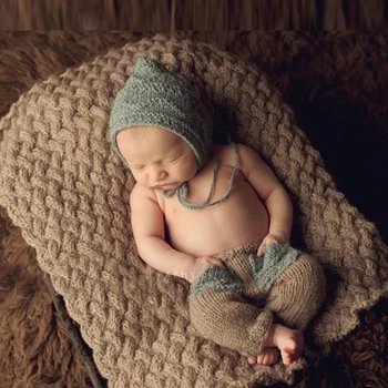 

2020 Newborn Costume Outfits Clothes Baby Photography Props Infant Boys Hats Pants Clothing Crochet Knitted Photo Shooting Cap