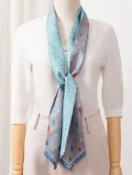 100% Real Silk Long Scarf For Women Twillon Neckerchief 2021 Luxury Bufandas Silk Scarf Printed Headband Foulard Femme 155x12cm