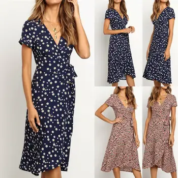 

Womens Maxi Boho Floral Summer Beach Long Slit Evening Cocktail Party Sun Dress