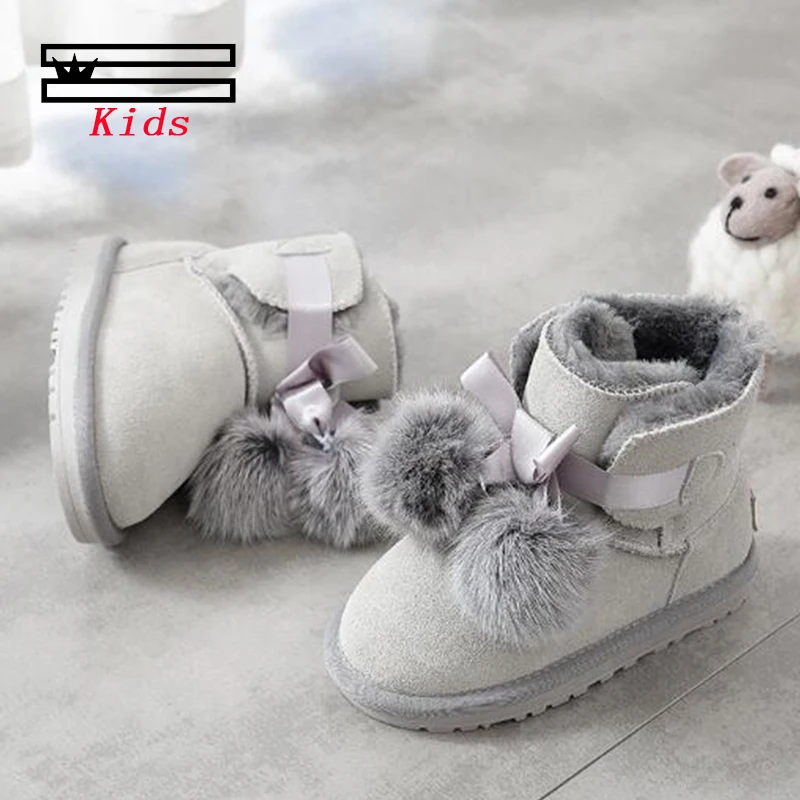 SHUANGGUN New Children Boots For Girls Kids Snow Boots Genuine Sheepskin Leather Natural Fur Warm Winter Shoes#K001