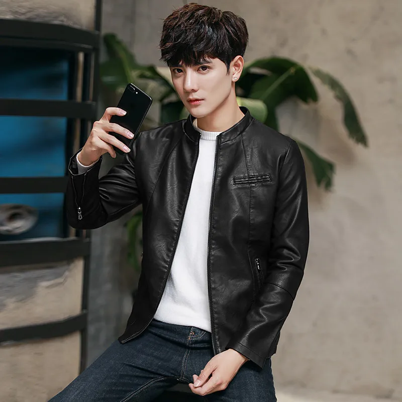 

2017 New Style Haining Leather Coat Men's Korean-style Teenager Slim Women's Full-grain Leather Spring And Autumn Versatile Hand