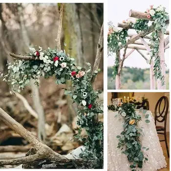 

Artificial InsRattan with 7 Roses 1.8M Artificial Plant Simulated Eucalyptus Creative Livingroom Festive Wedding Decoration