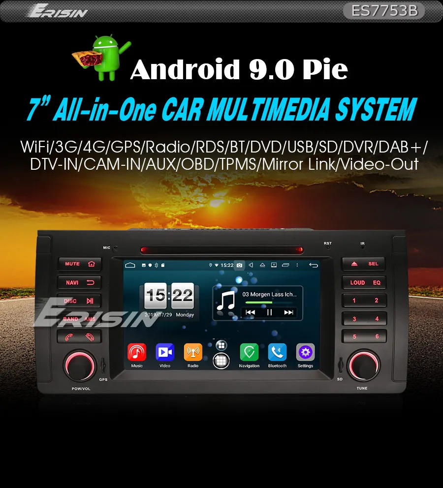 Perfect Erisin ES7753B 7" Android 9.0 Octa Core 4GB RAM Car DVD Radio BT for BMW 5 Series E39 E53 X5 M5 0