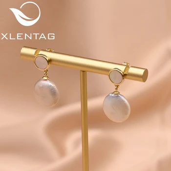 

XlentAg Round Earrings Mosaic Shell Earrings For Women Mom Birthday Gift Baroque Pearl Dangle Earrings Silver 925 Jewelry GE0786