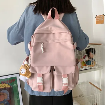 

HOCODO Anti Theft Nylon Ladies Backpack 2020 Large Capacity Laptop Women Packbag Student School Bag Double Front Pocket Packbag