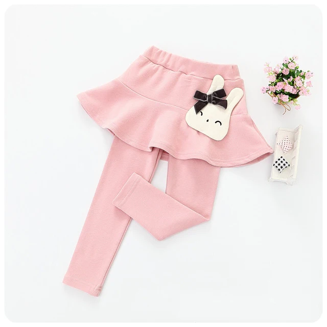 Детские осенние юбки, леггинсы, юбка-брюки для девочек, детские кружевные Хлопковые Штаны-пачки с цветами, леггинсы принцессы, семь брюк - Цвет: Pink Rabbit