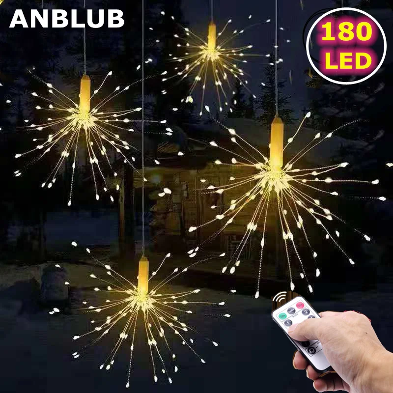 Hanging Firework 180 LED Fairy String Light 8 Modes Remote Christmas Party Decor