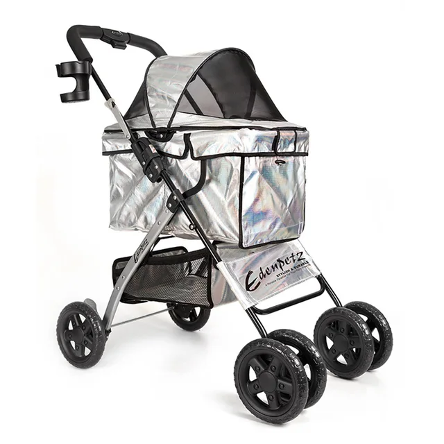 Pet Stroller Foldable Pets Cart Lightweight Outdoor Travel Gear For Cats Dogs Pearl Silver AA