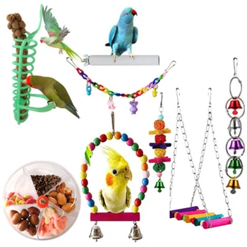 

8Pcs Parrot Toys Bird Toy Swing Foraging Swing Bird Creative System Wheel Seed Food Ball Rotate Training Toy for Parrots