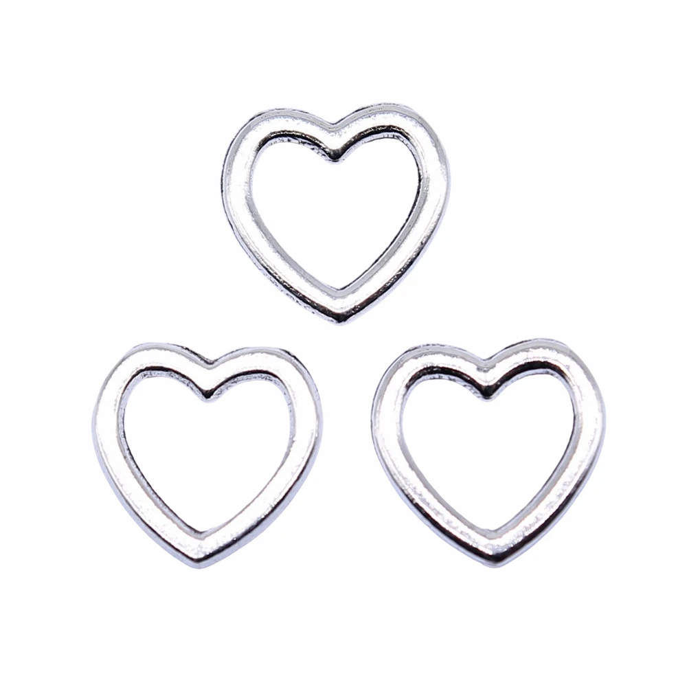 Jewelry Findings Components Hollow Heart Charms for Bracelets Charm Pendant  - (Metal Color: 40pcs-14x12mm)