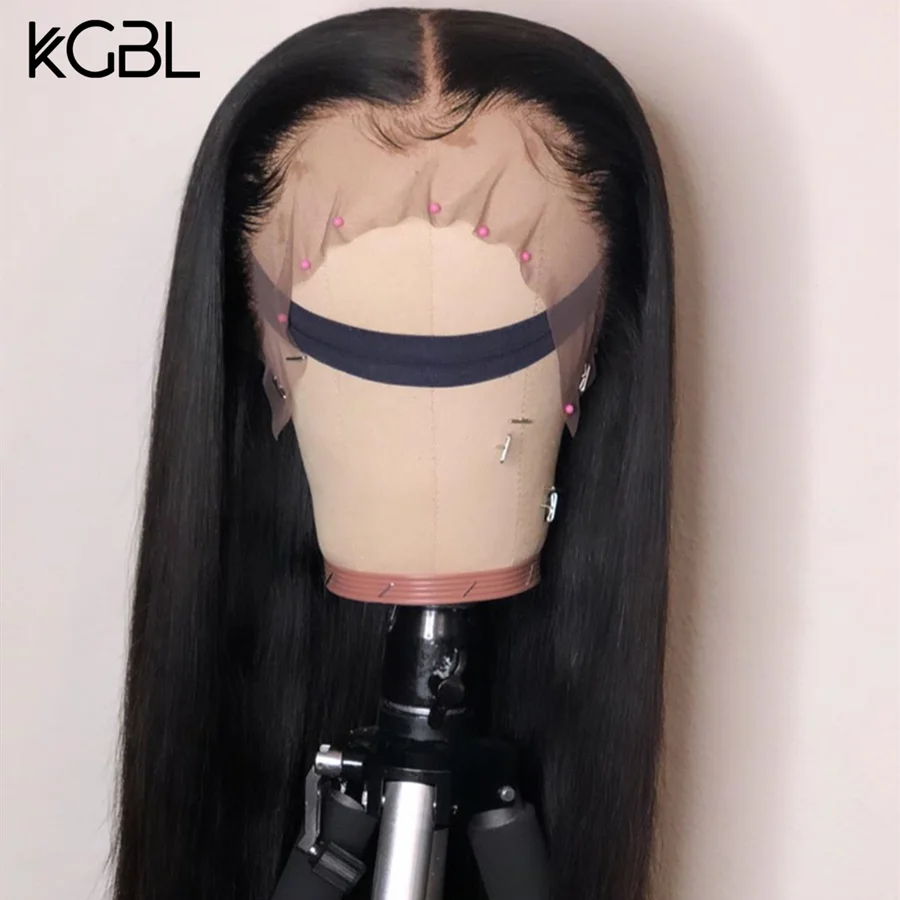 KGBL прямые 13*4 кружевные передние человеческие волосы парики средний коэффициент "-24" не Реми натуральный цвет бразильские волосы парики