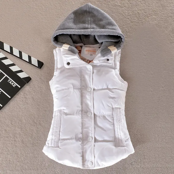 Plus Size 4xl Women Vest Winter Jacket Pocket Hooded Coat Warm Casual Cotton Padded Vest Female Slim Sleeveless Waistcoat