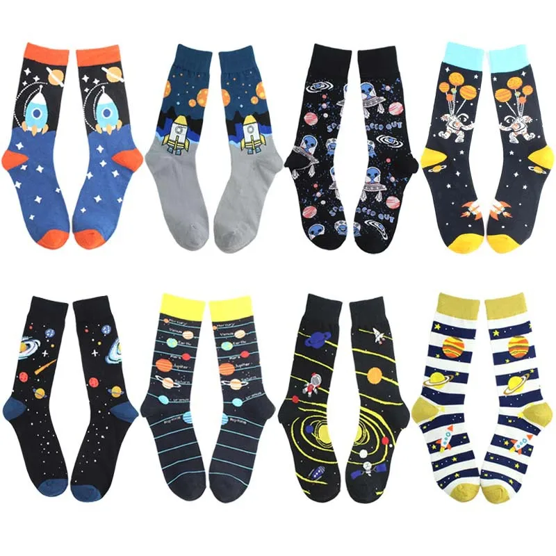 Носки для взрослых до середины икры с изображением Галактики, звездное небо, авиация, ракета, солнечная черная дыра, инопланетянин и Вселенная, спутниковый астронавт, космические носки