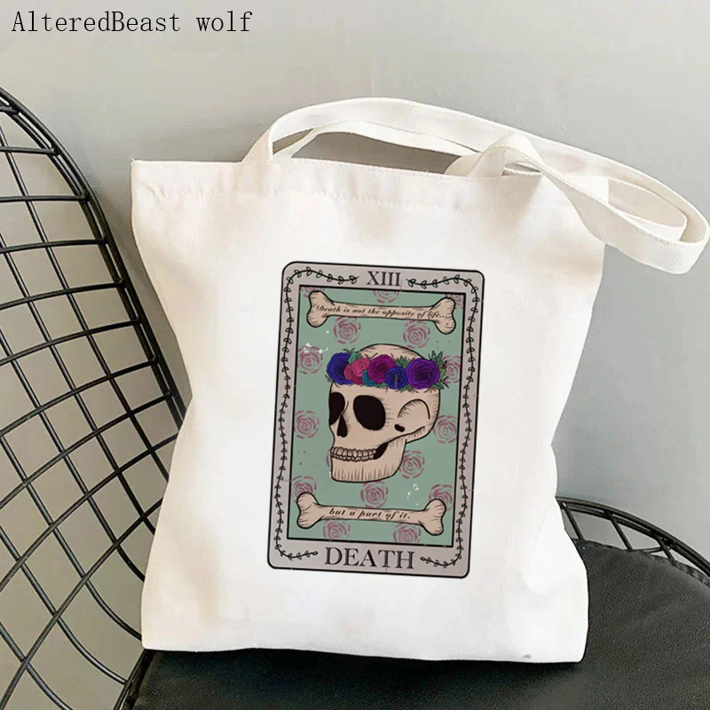 

Women Shopper bag Death Skull Tarot Card Kawaii Bag Harajuku Shopping Canvas Shopper Bag girl handbag Tote Shoulder Lady Bag