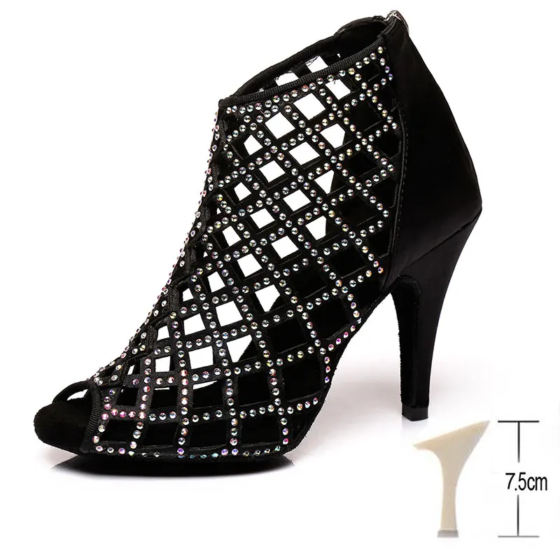 Shoes for Professional Dancing Women Latin Dance Shoes Ladies Ballroom Dance Shoes Girls Tango Salsa Dance 6/7.5/8.5/9/10CM Heel - Цвет: Black 7.5CM