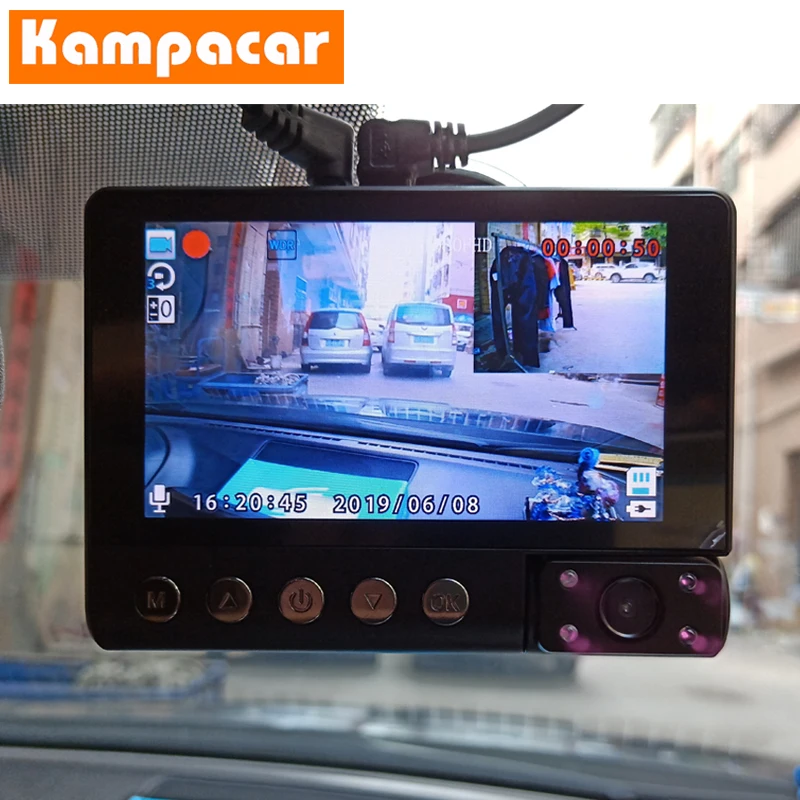 Kampacar HD " Автомобильный видеорегистратор зеркало 3 камеры Авто рекордер 3 в 1 Авто видеорегистраторы регистратор автомобиля заднего вида Двойной видеорегистратор с двумя камерами s