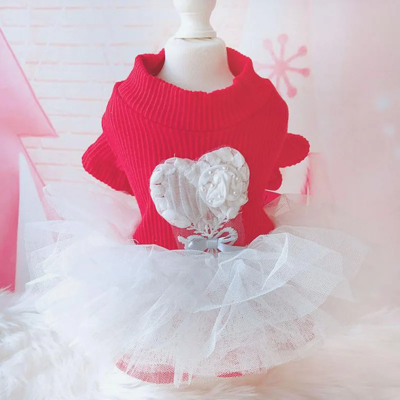 

Fairy Summer Dresses For Dog Clothes Red Knitted Dog Dress For Small Dogs Yorkshire Terrier Charming Cozy Skirt Apparel Clothing