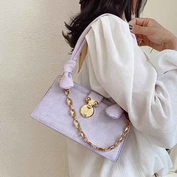 

Vintage purple Alligator Baguette Shape Bag Luxury Leather Handbag 2020 New Fashion Shoulder Bag Womens Messenger Crossbody Bags