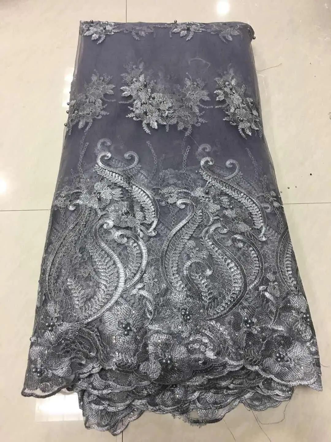 African Beaded Lace Fabric Embroidered Nigerian Laces 2019 High Quality Gold French Tulle For Women | Дом и сад