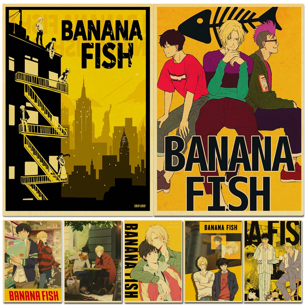 Anime-Poster-Banana-fish-Retro-Kraft-Paper-Poster-For-Living-Room-Bar-Interior-Decoration-Stickers-Wall