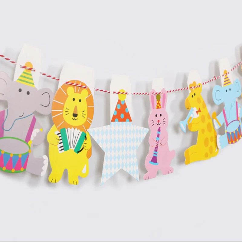 Счастливые Семейные гирлянды-флажки детские животные маленькие пучки полоса баннер для детского праздника в честь Дня Рождения декоративный фон настенные