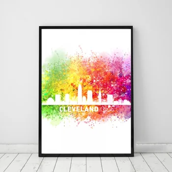 

Cleveland city watercolor landscape Poster Canvas Print Wall Pictures for Living Room No Frame