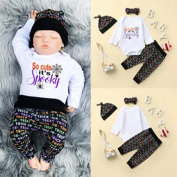 

Newborn Infant Baby Boy Girl Halloween Letter Romper Pants Hat Headbands Outfit Baby's Sets baby newborn boys clothes