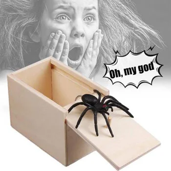 

April Fool's Day gift Wooden Prank Trick Practical Joke Home Office Scare Toy Box Gag Spider Mouse Kids Funny Play Joke Gift Toy