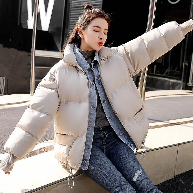 Denim Stitching Fake Two-Pieces Women Winter Jacket BF Style Coat Women Pockets Casual Cotton Parkas Mujer Warm Outerwear C5761 - Цвет: 8003 beige