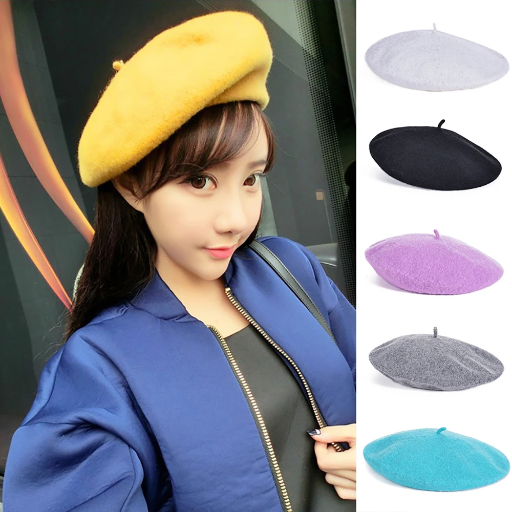 Boinas 2021 Mujeres Color Sólido Boina Artista Francés Lana Caliente Invierno Beanie Sombrero Retro Vintage Llano Elegante Señoras Niñas De € | DHgate