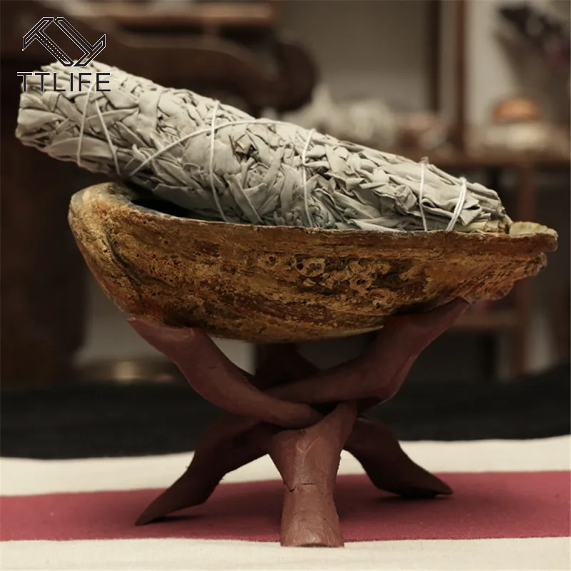 TTLIFE Abalone Shell Smudge Kit Wooden Tripod for White Sage Stick Room Purification Smoke Supplies Multifunction Home Decor