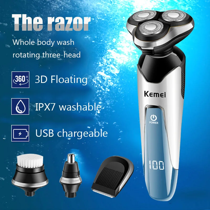 

KEMEI Beard Trimmer Electric Shaver Portable Shaving Machine Razor Trimmer Cordless Shavers Mens Blade USB Rechargeable 3