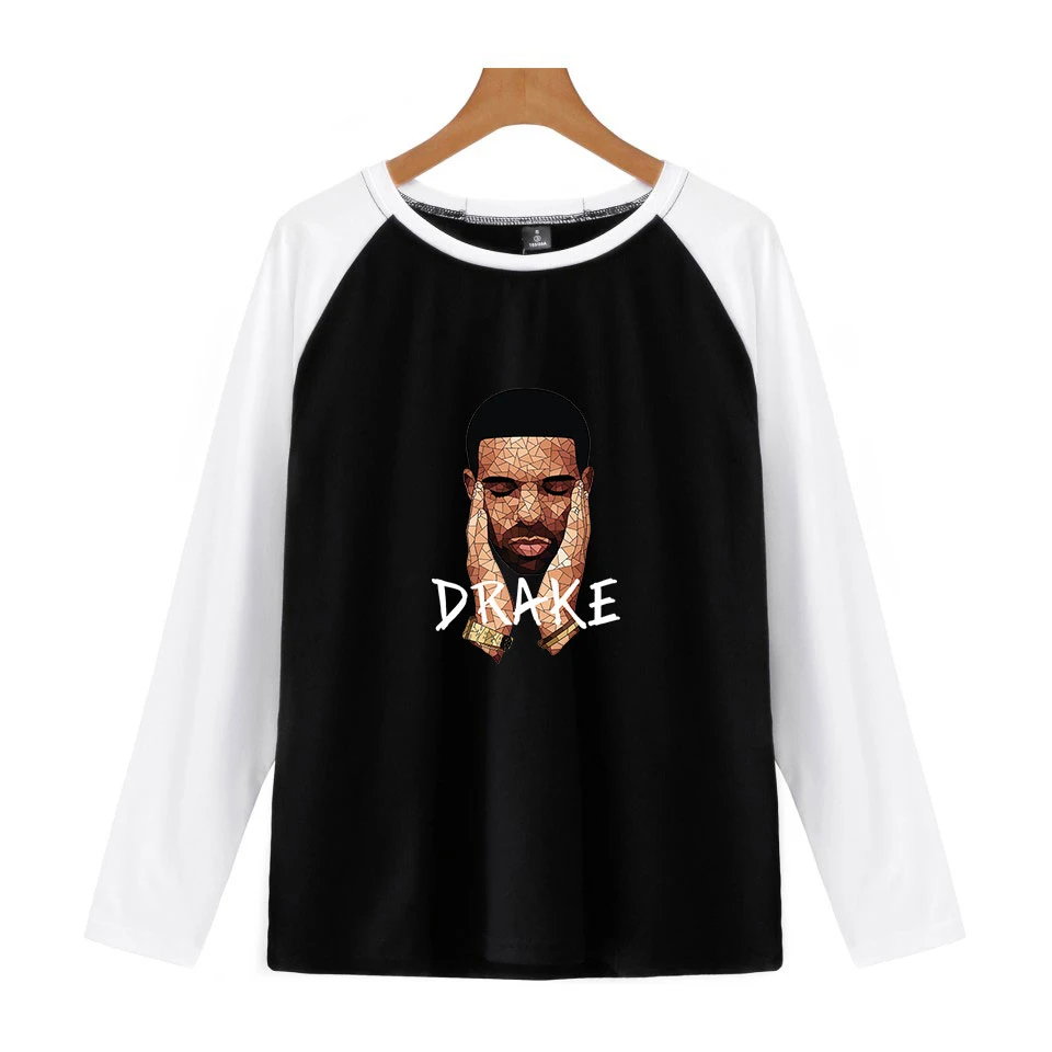 Long sleeves t shirt Letter  Drake male star  Print Tops O-neck Patchwork men