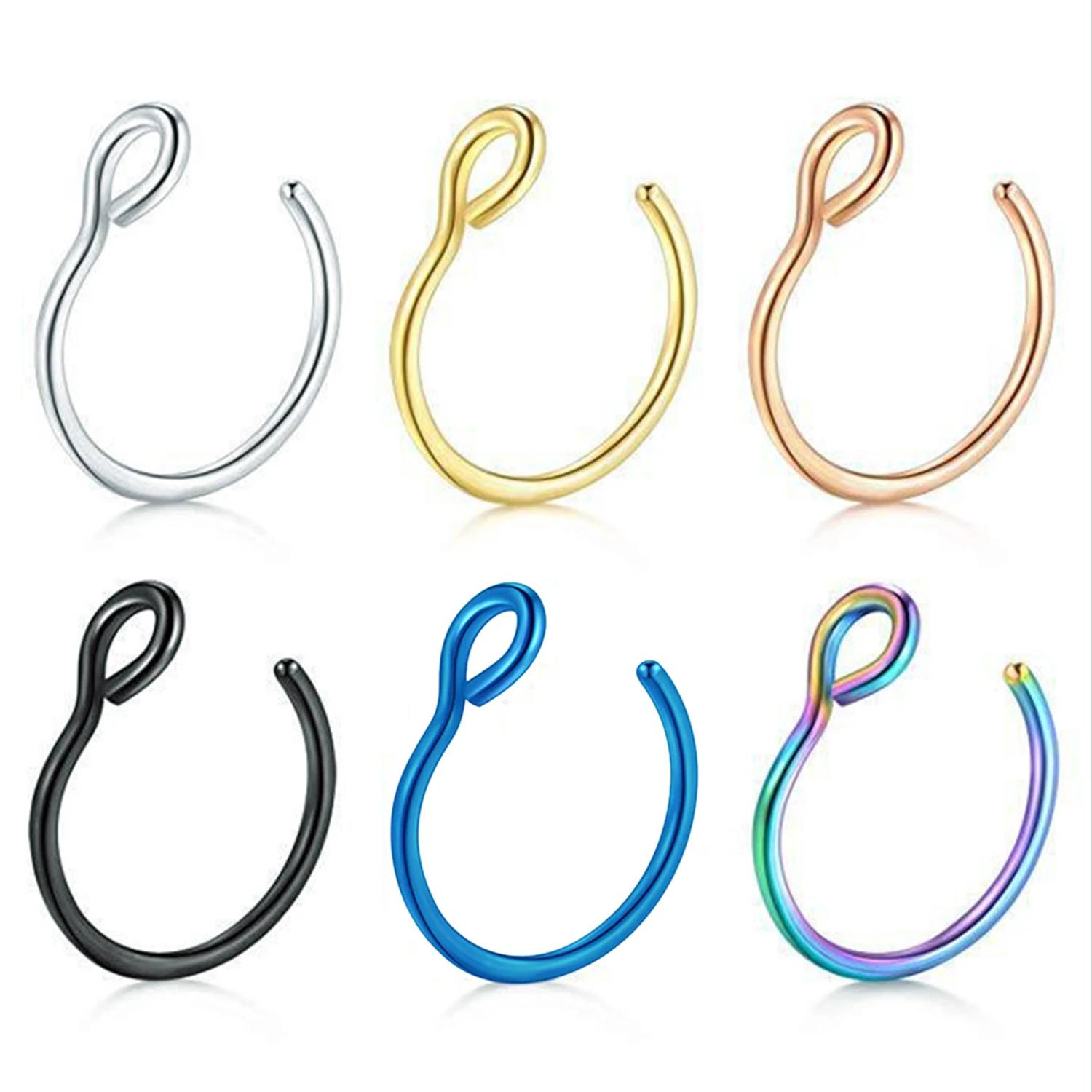 16pc Mixed Style Crystal Fake Nose Ring Geometric Clip Hoop Women Body Jewelry Perforation.-3