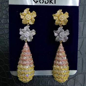 

GODKI 78mm Luxury Trendy Flower Full Mirco Paved Cubic Zirconia Naija Wedding Drop Earring Fashion Jewelry