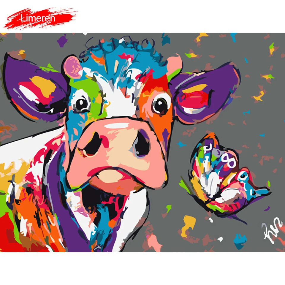 Vrolijk Schilderij Wall Art Холст масляные краски ing по номерам абстрактные красочные коровы Животные Картины домашний декор