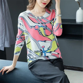 

Thin Sweater Women Long sleeve Fashion print Pullover Women Office leisure Sweaters Women 2020 Spring autumn Knitted sweaters