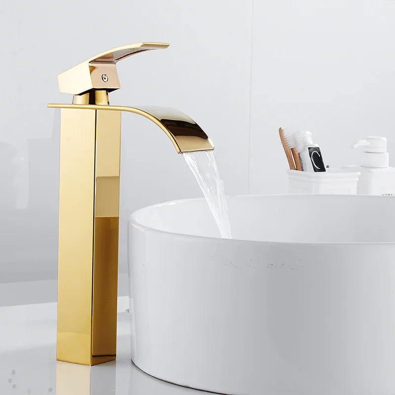 

Bathroom Faucet Solid Gold Faucets Single Handle Water Sink Tap Mixer Bath Room Taps Basin Faucet Water Tap