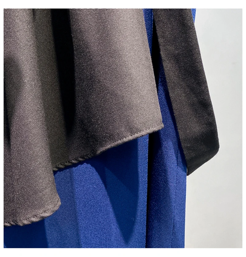 [EAM] High Waist Blue Asymmetrical Pleated Ruffles Temperament Half-body Skirt Women Fashion Tide New Spring Autumn 2020 1X801