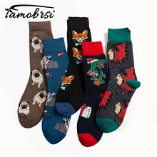 Уличная одежда с изображением лисы мопса для скейтборда, забавный мультяшный рисунок, новинка, зимние женские хлопковые носки, теплые короткие счастливые носки для мужчин и женщин