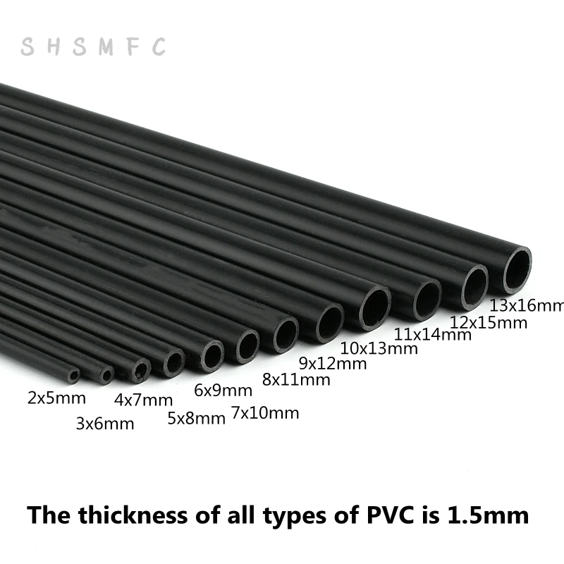 Set of 2 PVC Pipes for Aquarium and Garden Irrigation - 50cm Length, Assorted White and Black, 5-16mm Diameter