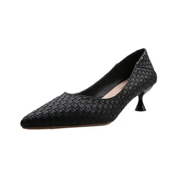 

CHIC Fashion Weaving Leather Women Pumps High Heel Dress Shoes Lady For Office Party Charming Elegant All Match New 2020 Trendy