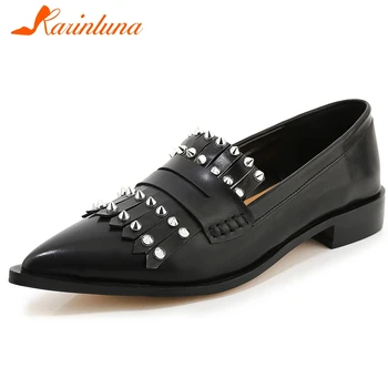 

Karinluna 2020 Hot Sale Genuine Cow Leather Pointed Toe Concise Shoes Woman Flats Slip-On Comfortable Flats Women Shoes