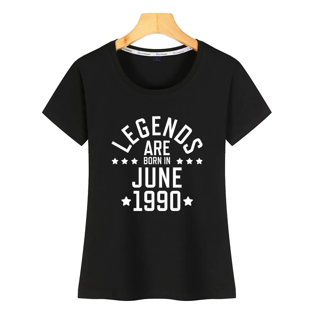 Женская хлопковая футболка с надписью legends are born June 1990|Футболки| |