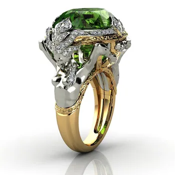 

Fashion Wedding Band Geometric Olive Green Cubic Zirconia Rings for Women Bridal Jewelry Big Gold Color Finger Ring Z4T378