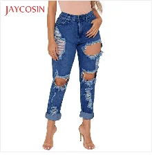 JAYCOSIN одежда, женские брюки со средней талией, обтягивающие джинсы с дырками, Стрейчевые узкие брюки, джинсы до середины икры