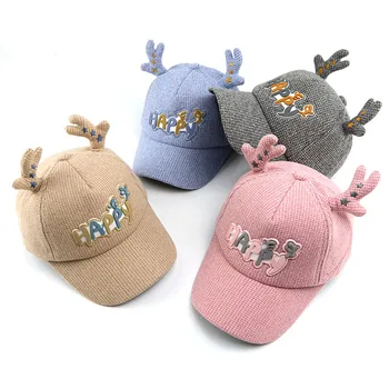 

New Baby boy and girl Woolen hat Korean cute cartoon baseball caps autumn and winter children Letters OK happy hat kids beanies